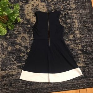 blue and white at-the-knee dress